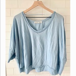 Free People Baby Blue Short Sleeve V-Neck